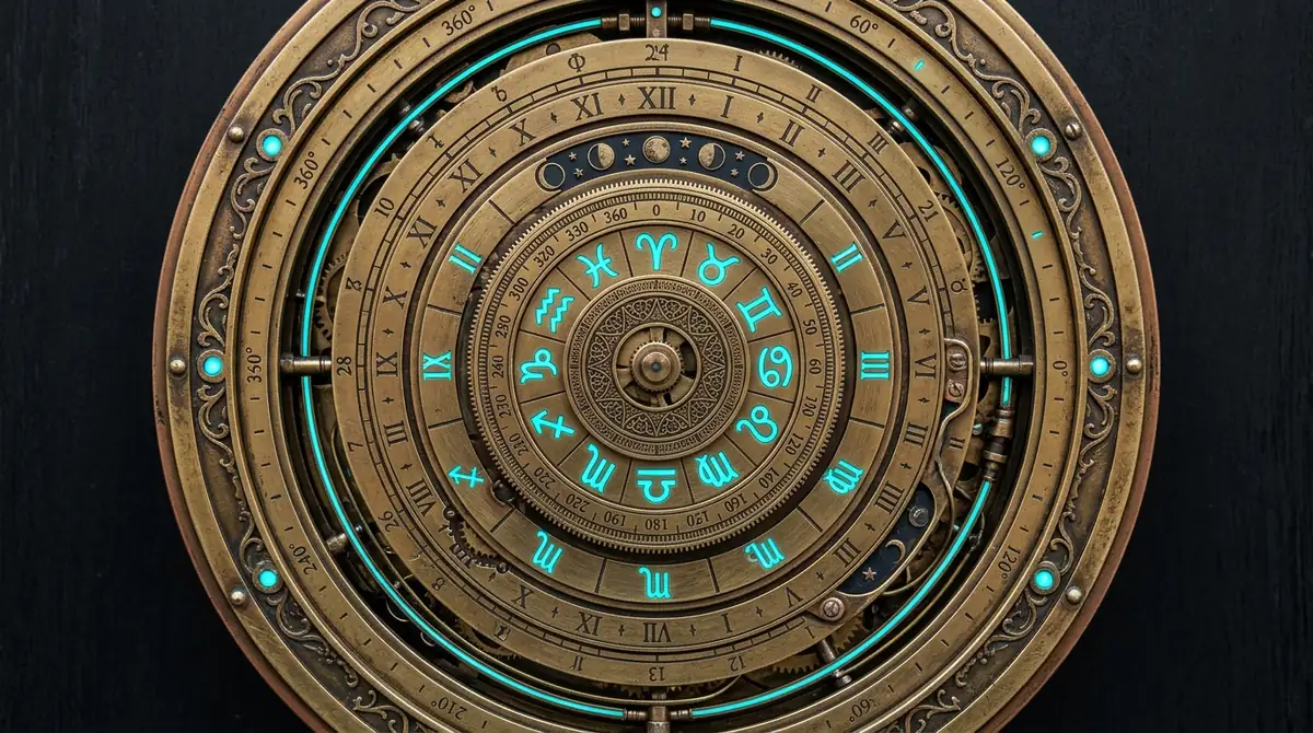 Complex circular brass steampunk dial